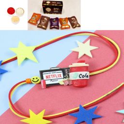 Designer PRK24-080-Netflix Cola Printed Premium Rakhi with bites box Mauli Thread Rakhi Set-image-78