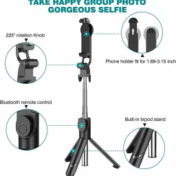 CHG BEST XT-02 Bluetooth Extendable Selfie Stick Lightweight All Smartphone Tripod, Tripod Kit, Tripod Ball Head image 2