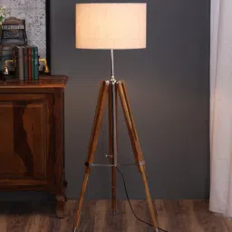 pristine interiors Brown Fabric Shade Tripod Floor Lamp with Beige Base-picture-4