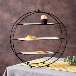 Round Serving Platter Table top Buffet Organizer Platter Stand(3 Shelves Black) Iron Cake Server-32