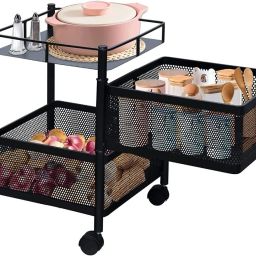 2 Layer with Top Layer Kitchen Rotating Trolley, Fruit & Vegetable Storage Rack Steel Kitchen Trolley-image-33