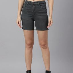 Solid Women Green Denim Shorts-image-87
