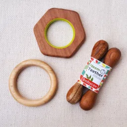 Neem Wood Teethers for Baby| Set of 4 | for 3 Months Baby. (Hexagon Sick Ring) Teether-picture-16