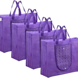 Front Pocket Grocery Bag with Handle|Pack of 4|Purple Pack of 4 Grocery Bags-23