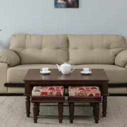 mudramark from pepperfry Chippa Solid Wood Nesting Coffee Table Set In Scratch Resistant Tubbaq Finish With Cushioned Stools-picture-43