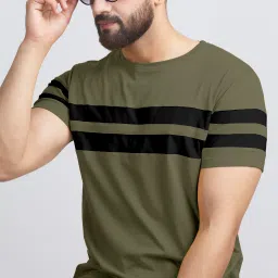 Men Striped Round Neck Cotton Blend Dark Green, Black T-Shirt-image-72