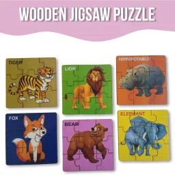 Animal Wooden Puzzles for Kids Children for 2+ Years 6 Different Animals Learn-image-9