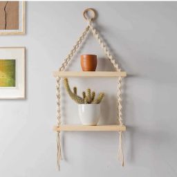 Wall hanging , Real Pine Wood Storage Shelves Wall shelf (2 Layer) Wooden Wall Shelf-image-32