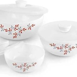 Opalware Serving Bowl Salad bowl Mixing Bowl vegetable bowl sat with Lid (500ml, 1000ml, 1500ml)-2