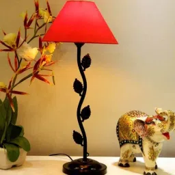 tu casa Red Poly Cotton Shade Table Lamp with Black Base-picture-22