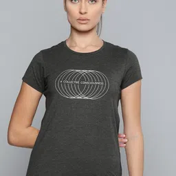 hrx by hrithik roshan Women Printed Round Neck Pure Cotton Grey T-Shirt-picture-6