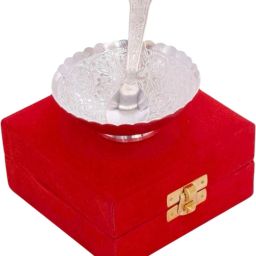 Pack of 2 Aluminium silver color 1 bawl 1 spoon with red velvet box Dinner Set-image-49