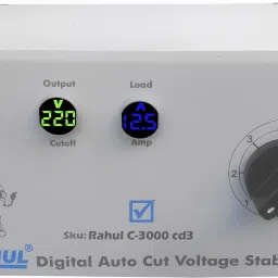 C-3000 cd3 Kva/12 Amp 90-260 Volt,Manual 8 ,Use a Maximum of 12 Amp Load,with 3 metar Input,Output+Load Metar With Over Load MCB, Mainline Digital Autocut Copper Voltage Stabilizer Digital Autocut Voltage Stabilizer-15