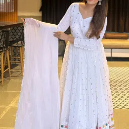 Embroidered Georgette Stitched Flared/A-line Gown-image-48