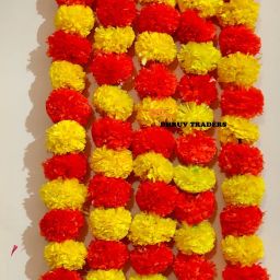 ARTIFCIAL ORANGE YELLOW MARIGOLD FLOWER WITH BELL HANGING GARLANAD PACK OF 5 Orange, Yellow Marigold Artificial Flower-28