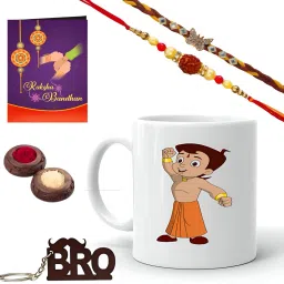 Designer Raksha Bandhan Set NG 35 Assorted Mug, Rakhi, Chawal Roli Pack, Key Ring, Greeting Card Set-image-69
