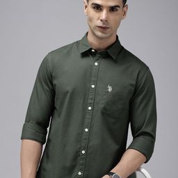 u.s. polo assn. Men Slim Fit Solid Cut Away Collar Casual Shirt-picture-5