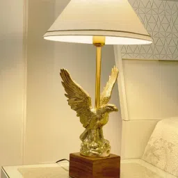 Bedside Lamps / Traditional Eagle Table Lamp / Antique Brass Gold Metal / White & Beige Tapered Drum Shade / Decor for Living Room Bedroom House Bedside Nightstand Table Lamp-image-3