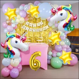 groovy dudz 6th Unicorn Theme Birthday Decoration Combo Kit for Girls (Set of 67)-picture-4