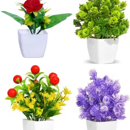 Multicolor Artificial Flower And Plant For Home Decor or Office Décor Also Plant Suitable For Table , Flower & Plant Specially Decor For Bed Room Decoration ( Pack of 04 RED GREEN PURPLE MULTI) Bonsai Wild Artificial Plant with Pot-image-88