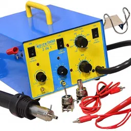QUICK 900, 3 in 1 SMD Rework Station hot air gun with 12W Micro Soldering iron,0-15V Variable Dc Output 700 W Temperature Controlled (Conical Tip) 700 W Temperature Controlled-0