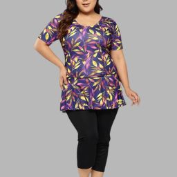 Muhuratam Womens Purple-Black Colour Floral Print Nylon Plus Size Swim Suit Floral Print Women Swim-dress Purple Swimsuit-image-4