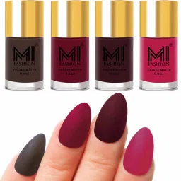 Premium Quality Dull Velvet Matte Nail Polish Duo Pont Flat Brush Exclusive Combo No-106 Coffee,Mauve,Wine,Pink-image-59