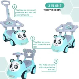 joyride 3 in 1 Push Car Panda Plus Rideon with Removable Parental Handle | Guardrails Rideons & Wagons Non Battery Operated Ride On image 5