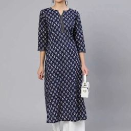 Women Geometric Print Cotton Blend A-line Kurta-image-3