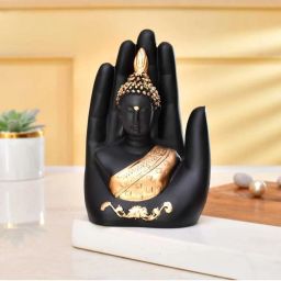 Polyresin Golden Handcrafted Palm Buddha Polyresin Showpiece (Black) Decorative Showpiece - 17 cm-image-34