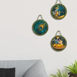 suveharts 3 Pcs Krishna Wooden Circle Set Hanging-picture-44