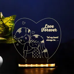 Love Forever in Heart Acrylic Night lamp with Wooden Base and 12V 1 amp Adapter Gift for Birthday Anniversary Valentine Day Table Lamp-10