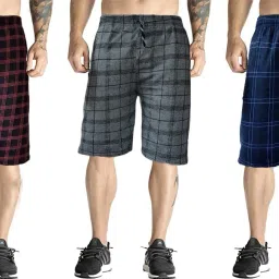 Pack of 3 Checkered Men Blue Bermuda Shorts-picture-22