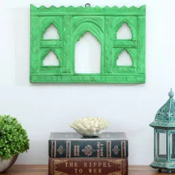 suncity decors Green Distress Color Handpainted Engineered Wood Carving Jharokha Frame-picture-47