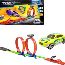 Track with Car Toy Set for Kids & Launcher Make 360 Degree Spin Way(Double Loop)-3