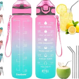 Motivational Water Bottle And Steel Drinking Straw Combo 1000 ml Water Bottle-image-70