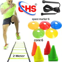 Agility Ladder 2Meter (Rung of 5) 6 Cone 6inch +6 Space Marker & Shipping Rope Football & Fitness Kit-image-64