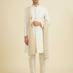 manyavar Poly Chanderi Embroidered Gold Men Dupatta-picture-37