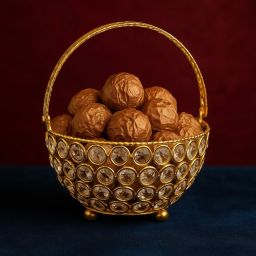 Gold Crystal Decorative Basket Table Decor for Pooja & Festive Use Iron Fruit & Vegetable Basket-image-10