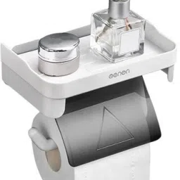 Paper Towel Holder with Shelf Adhesive Paper Toilet Roll Holder Storage Shelf Plastic Toilet Paper Holder-image-1