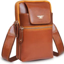 Tan Men & Women Shoulder Bag Genuine Leather Vertical Passport/Mobile Pouch Cum Waist Bag for Men & Women-image-92