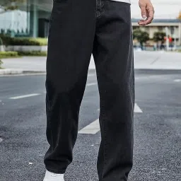 Men Relaxed Fit Mid Rise Black Jeans-image-44