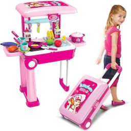Kitchen Set for Kids Girls Cooking Set Light and Sound Portable Trolly Play Toys-image-91