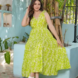 Women Fit and Flare White, Pink, Light Green Maxi/Full Length Dress-image-68