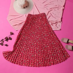 Women Printed Flared Red Skirt-image-72