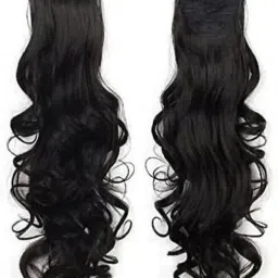 Black Ribbon Ponytail Wavy Hair Extension-14