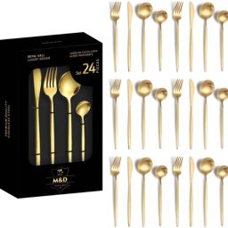 Aurum Gold Silverware Set | Premium French Style 24-Pcs Flatware Dinnerware Stainless Steel Cutlery Set-image-58
