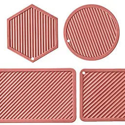 Hot Pot Holder Mix Pattern Red Set of 4 Matte Trivet-9