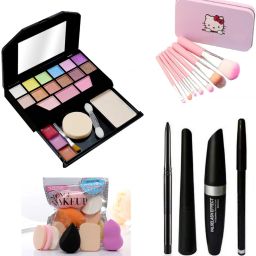 Travel Fashion Makeup Kit for Girls 6155 + Makeup Brushes + Kelli Makeup Sponges + EyeLiner & Kajal & Mascara & Eye Brow Pencil (4in1)-8