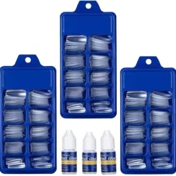3 pcs Transparent Reusable Fake Nail With 3 Nail Glue Transparent transparent-image-61